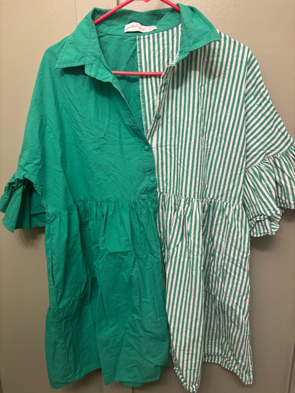 Petal & Pup Teal Green Striped Panel Shirt Dress